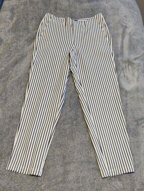 Lands’ End Women’s Striped Pants Size 6 Tall – Navy & White Cotton Trousers
